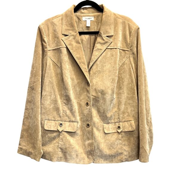 Dressbarn Womens 2X Tan Blazer Jacket Padded Shoulders Button Front & Pockets - Picture 1 of 5